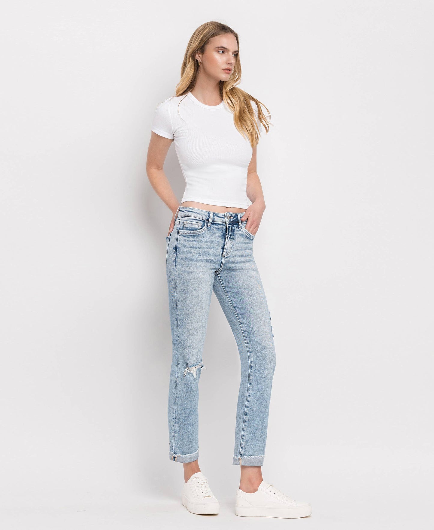 Tummy Control High Rise Cuff Straight Leg