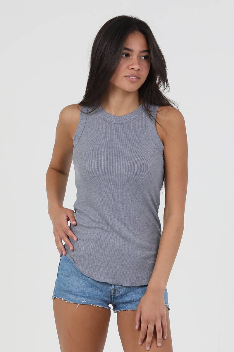 Rib Knit Tank W/Rounded Hem