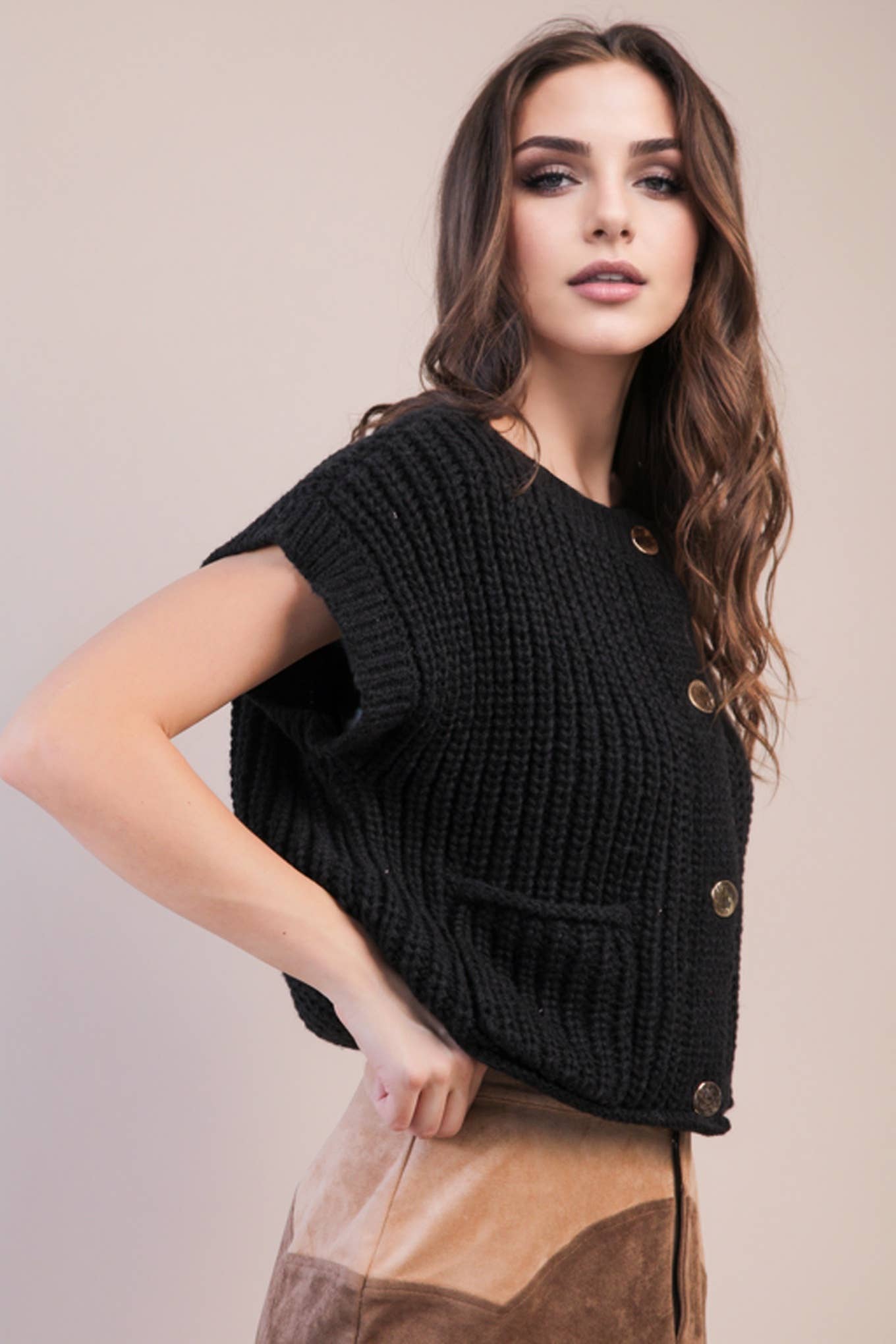 Button Down Knit Sweater Top