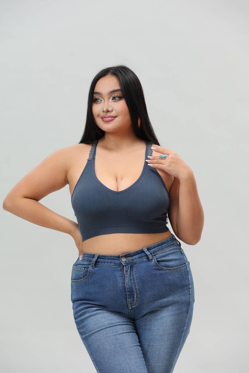Plus - Seamless Front Lace Racerback Bralette