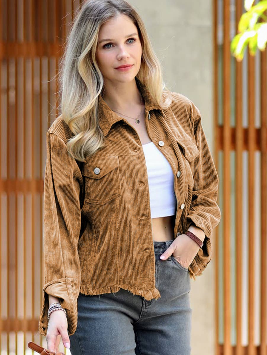 Terri Corduroy Frayed Hem Cropped Jacket