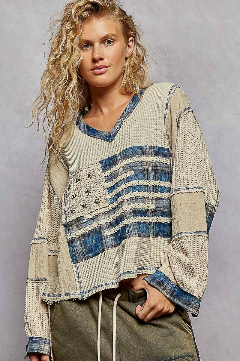 Flag V Neck Stud Detail Top