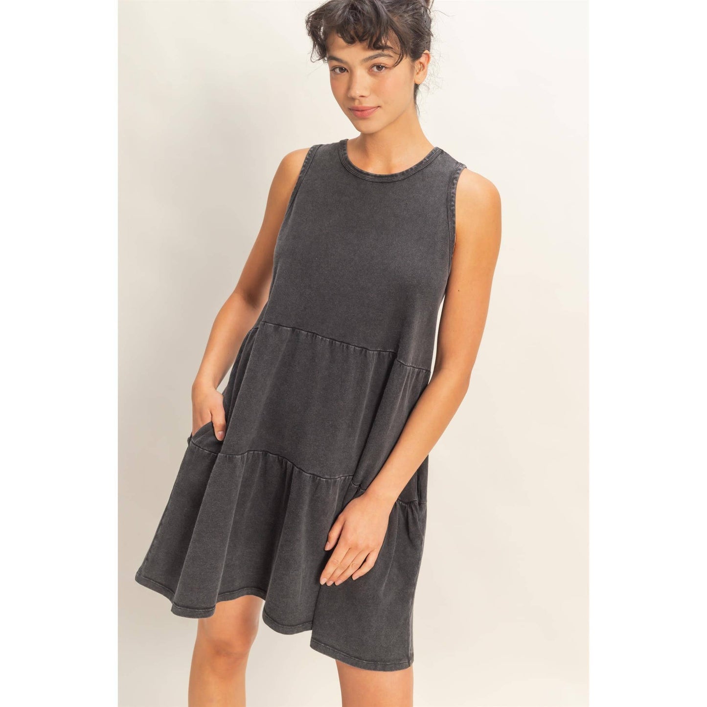 Sleeveless Crewneck Tiered Mini Dress