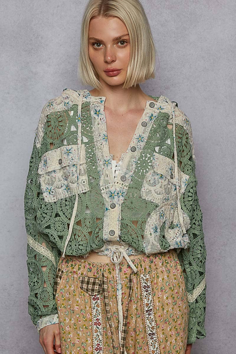Carrie Crochet Raw Edge Hooded Jacket