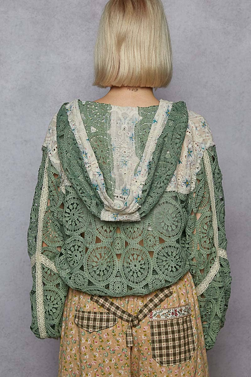 Carrie Crochet Raw Edge Hooded Jacket