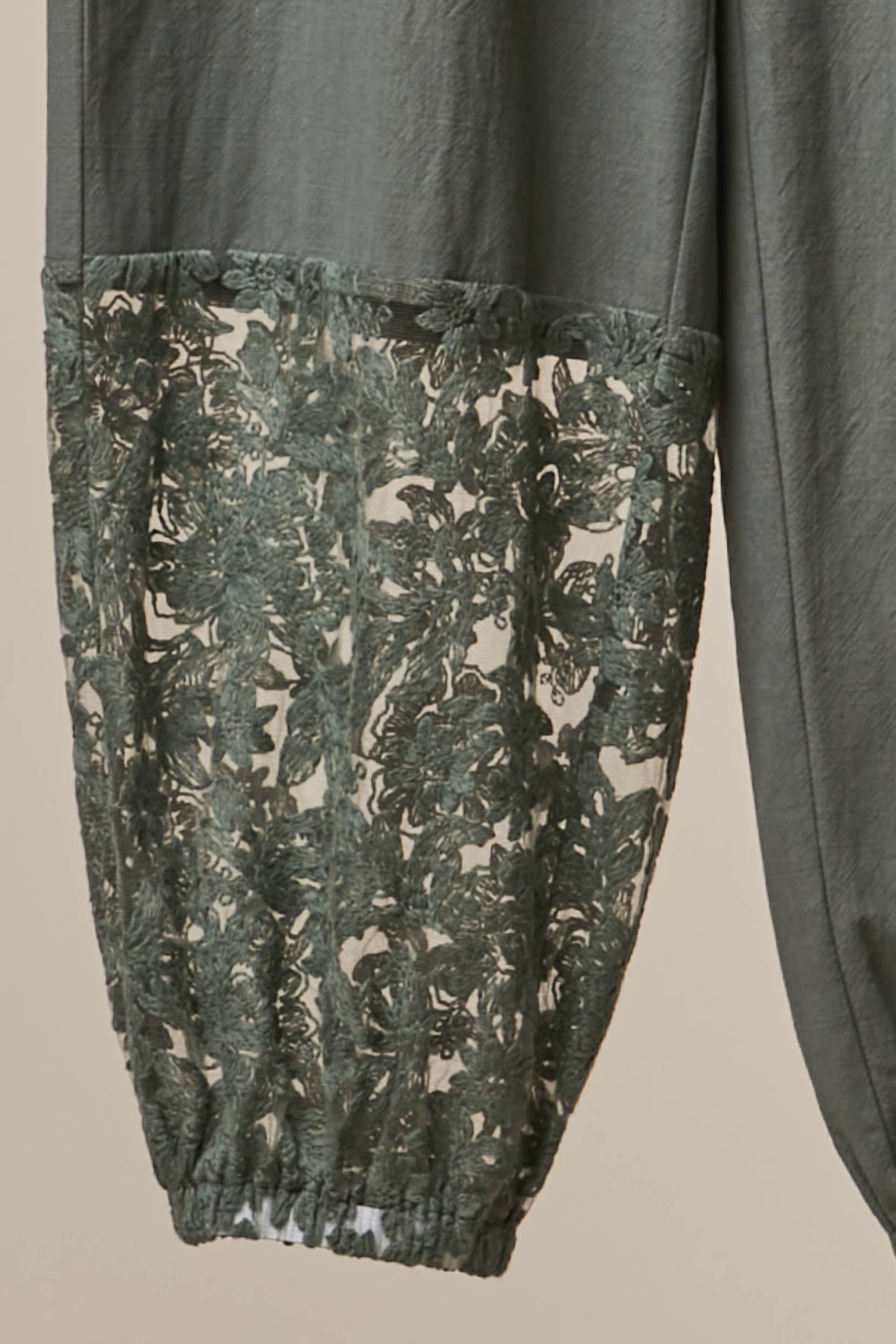 Lace Accents Patchwork Crochet Jogger Pants