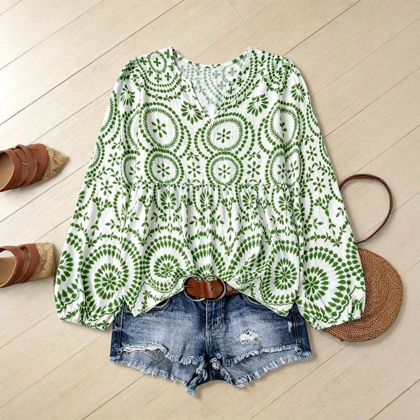 Boho Peplum V-Neck Top