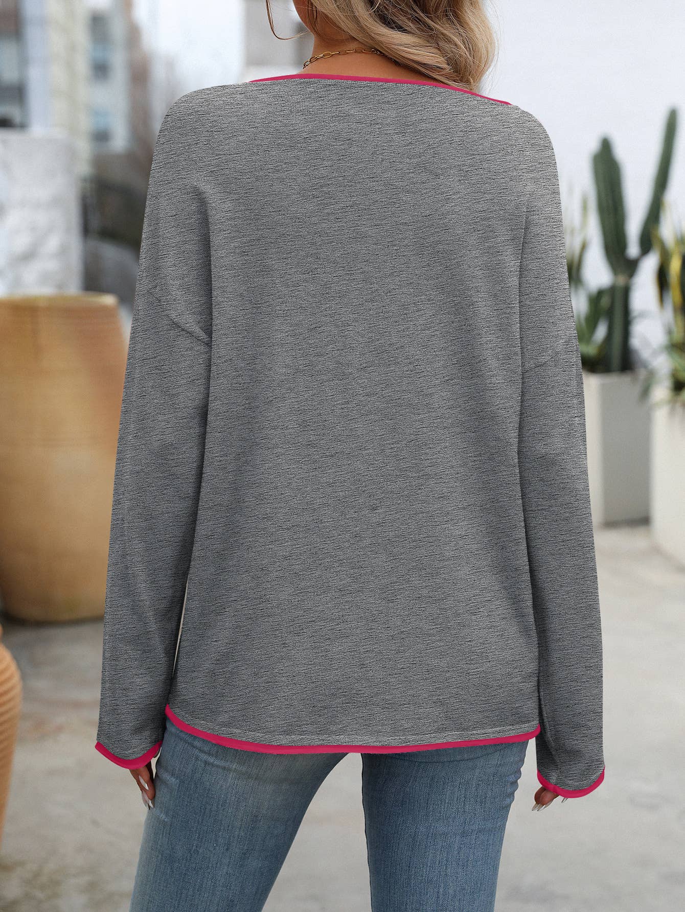 Gray With Fuchsia Trim Long Sleeve