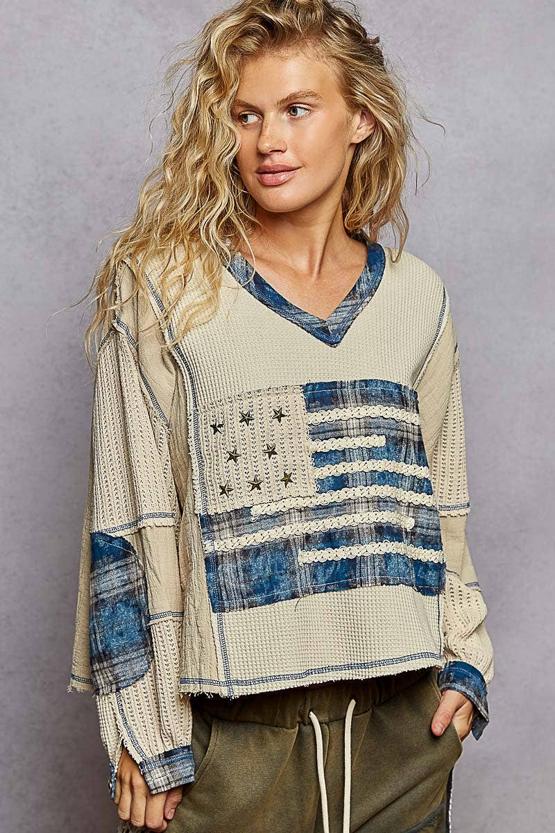 Flag V Neck Stud Detail Top