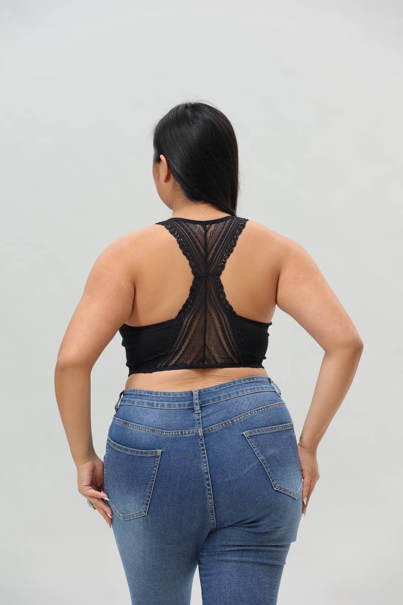 Plus - Seamless Front Lace Racerback Bralette