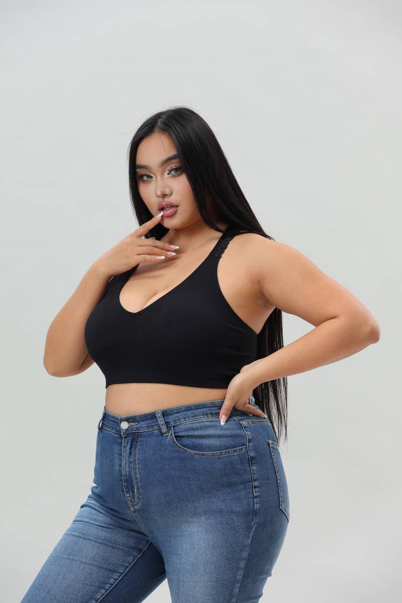 Plus - Seamless Front Lace Racerback Bralette