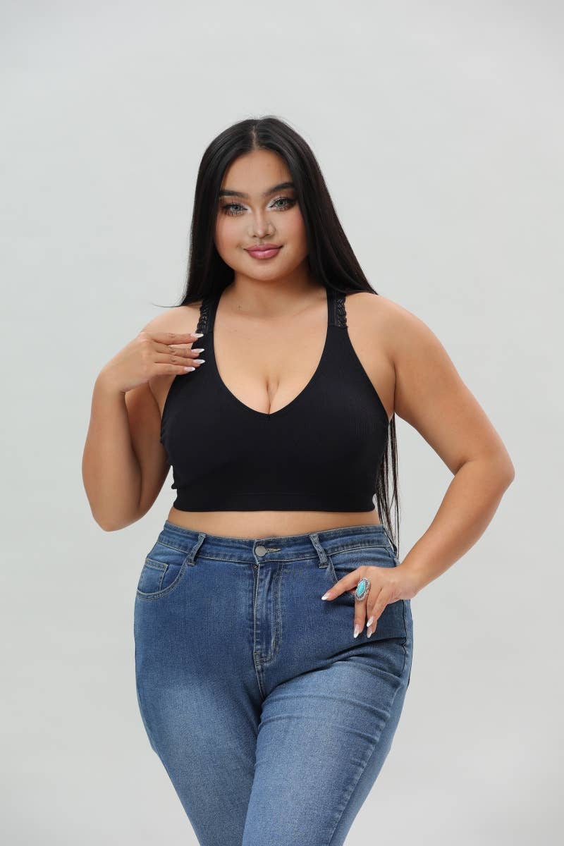 Plus - Seamless Front Lace Racerback Bralette