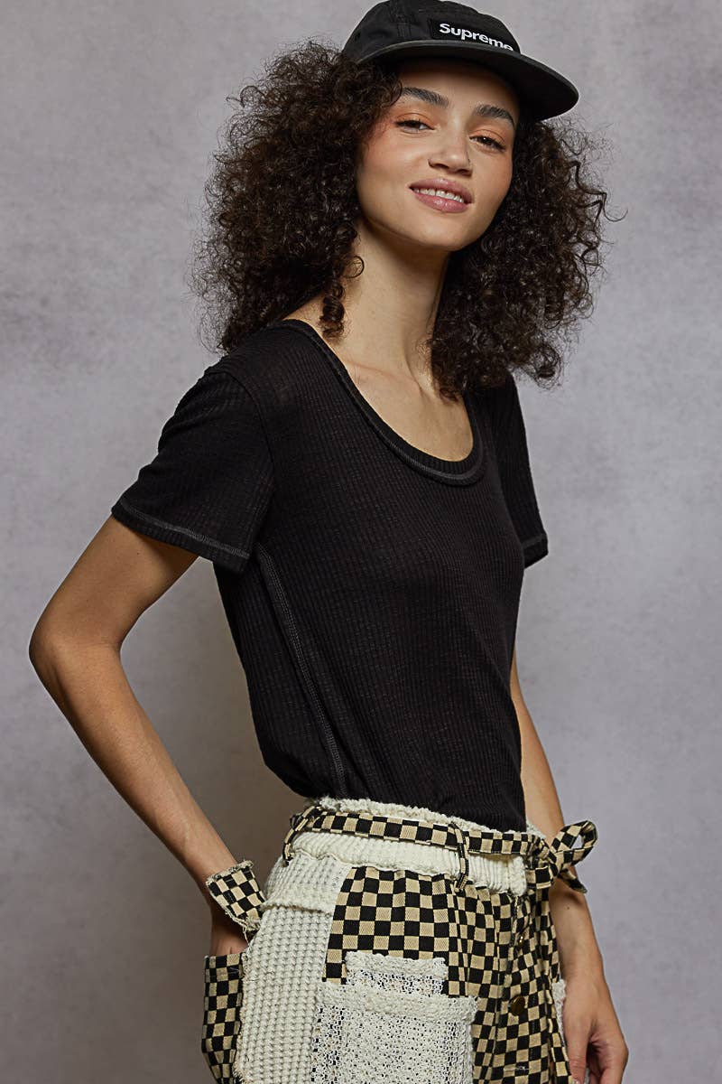 Round Neck Short Sleeve Solid Knit Top