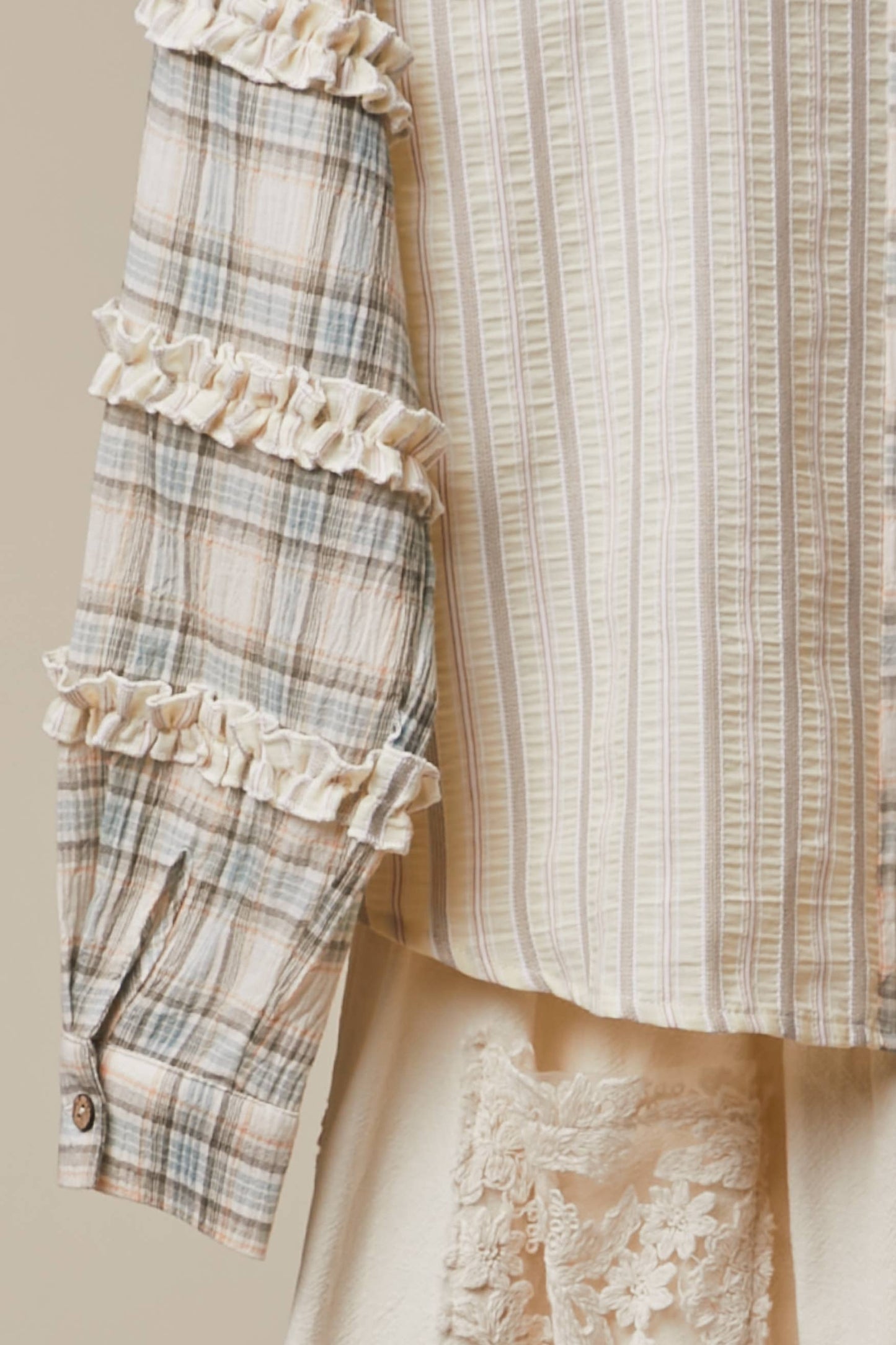 Bohemian Lace Panel Mixed Stripe Shirt