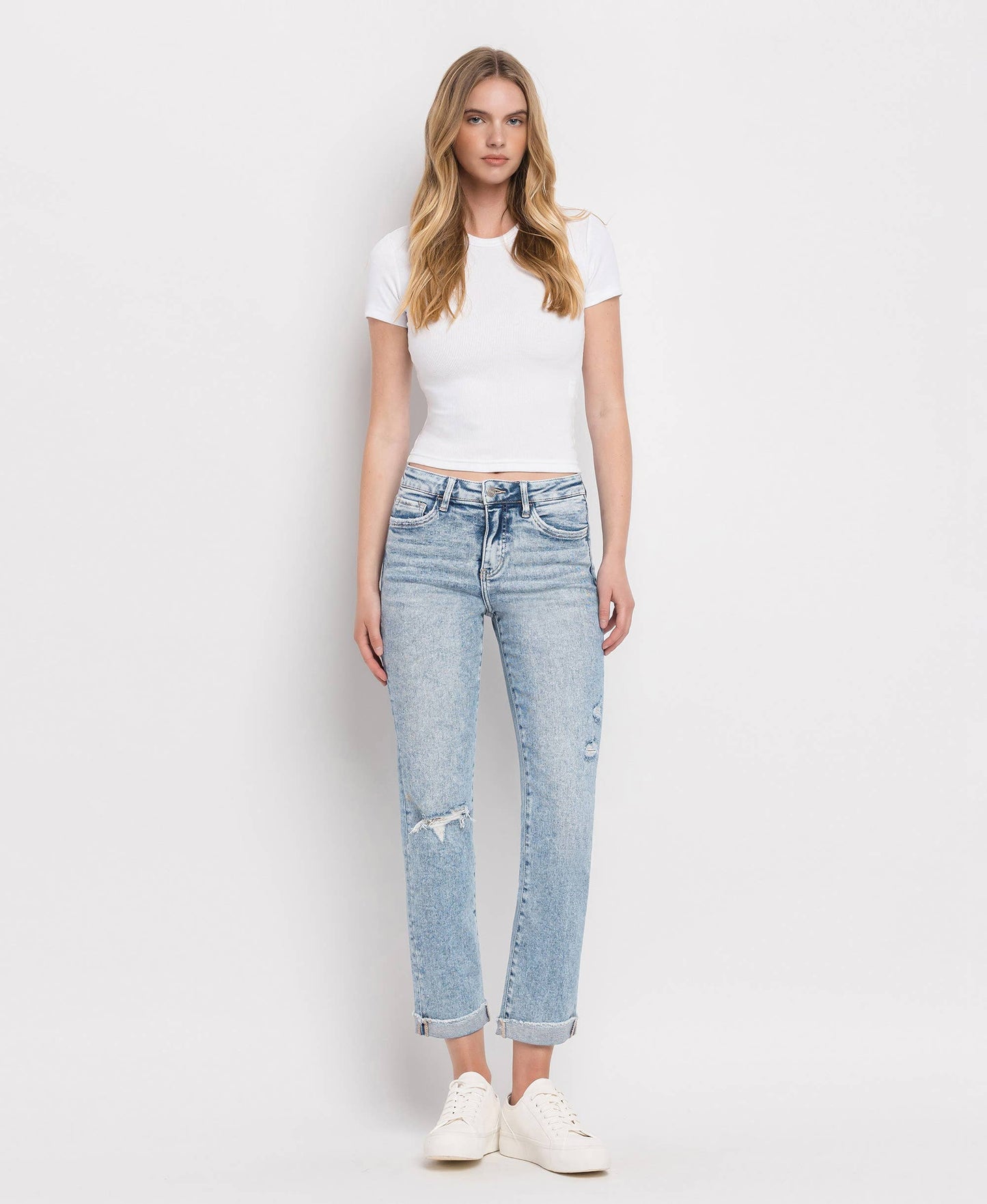 Tummy Control High Rise Cuff Straight Leg