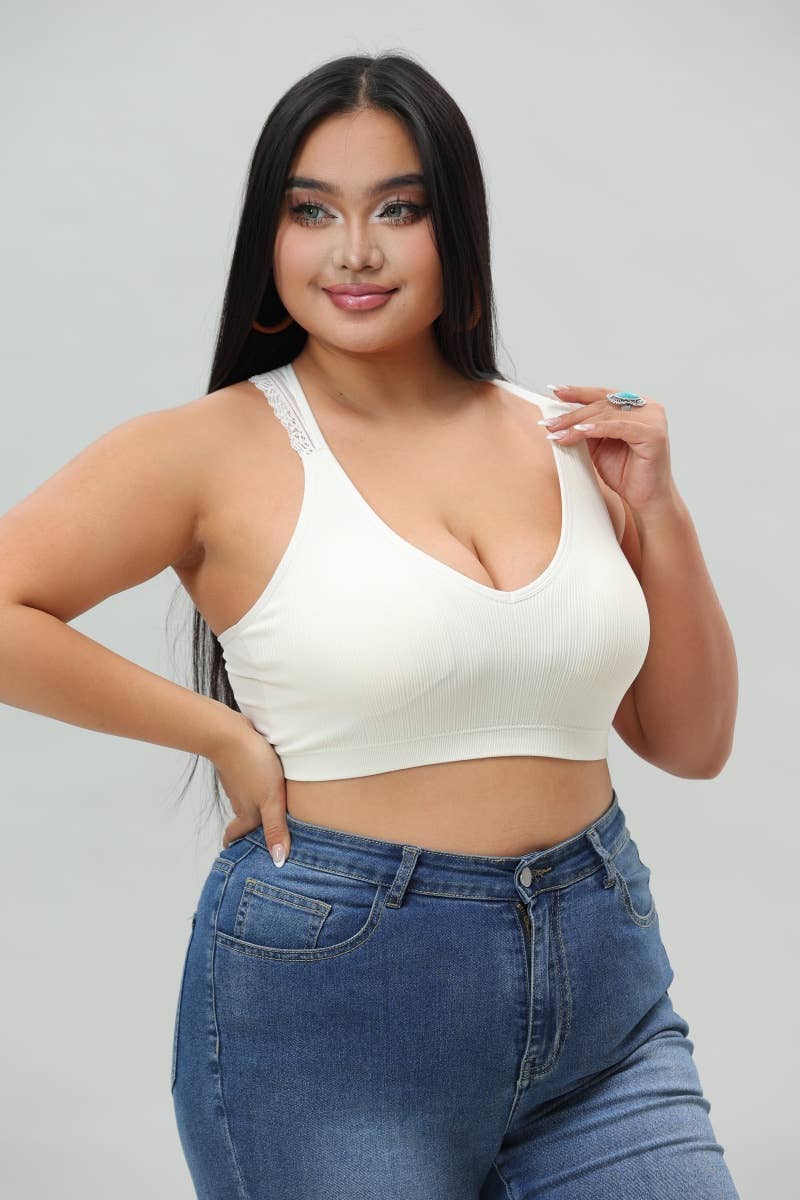 Plus - Seamless Front Lace Racerback Bralette