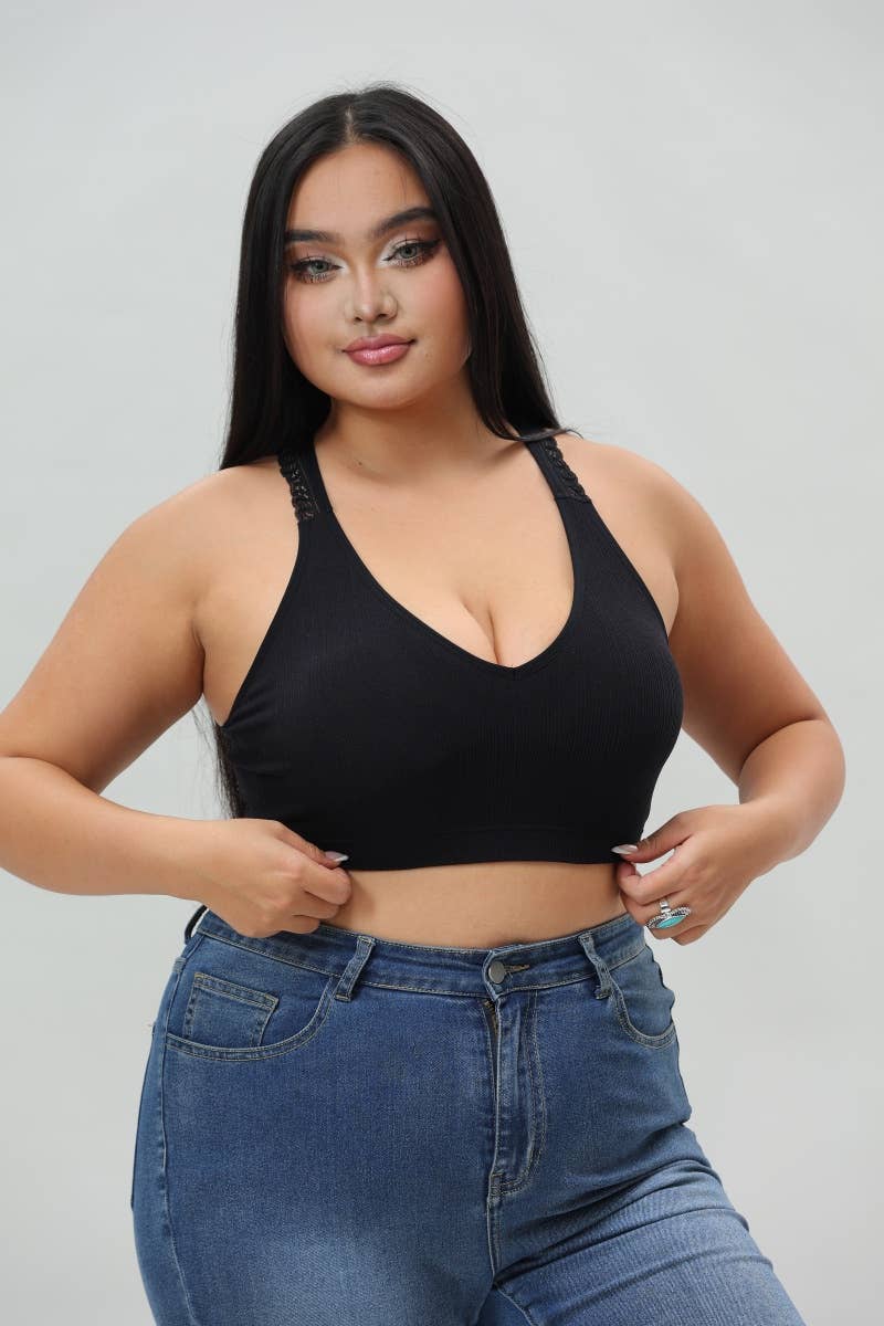 Plus - Seamless Front Lace Racerback Bralette