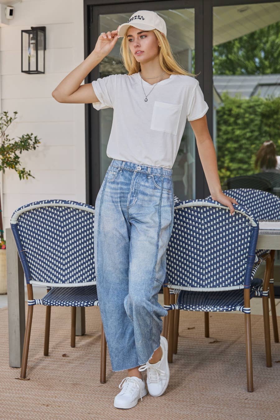 Illusion Faux Denim Barrel Pants