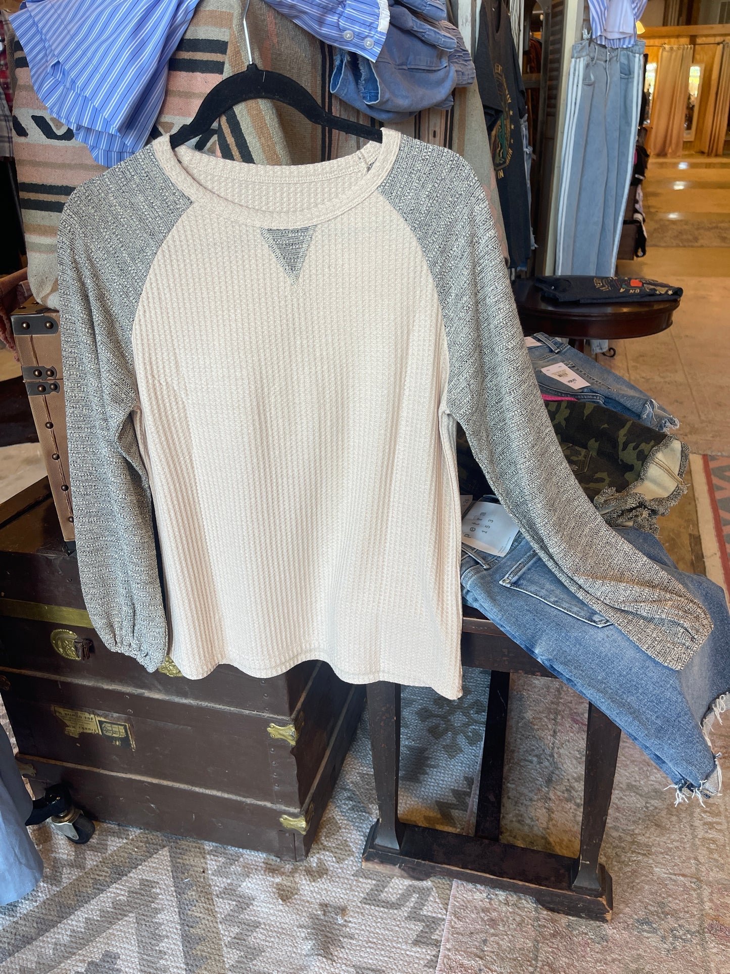 Lesli 2 Tone Waffle Knit Top