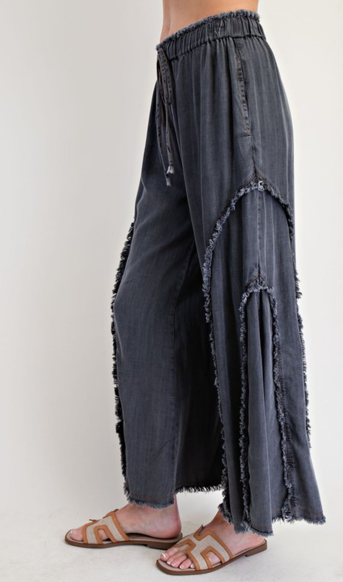 Fringe Denim Wide Leg Pants