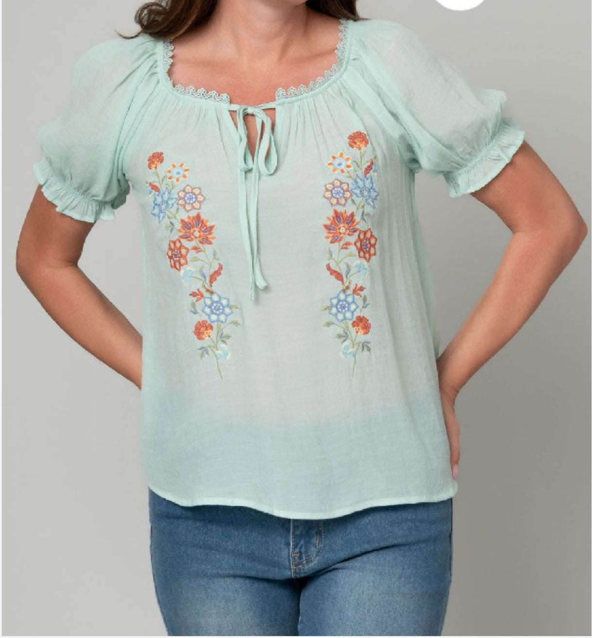 Floral Embroidered Peasant Top
