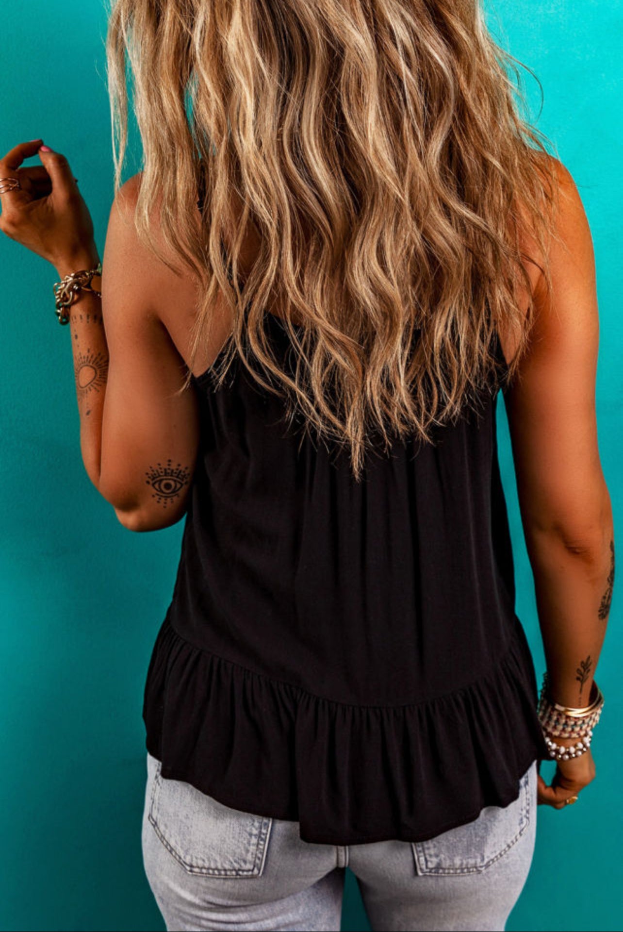 Black Floral Embroidery Tank