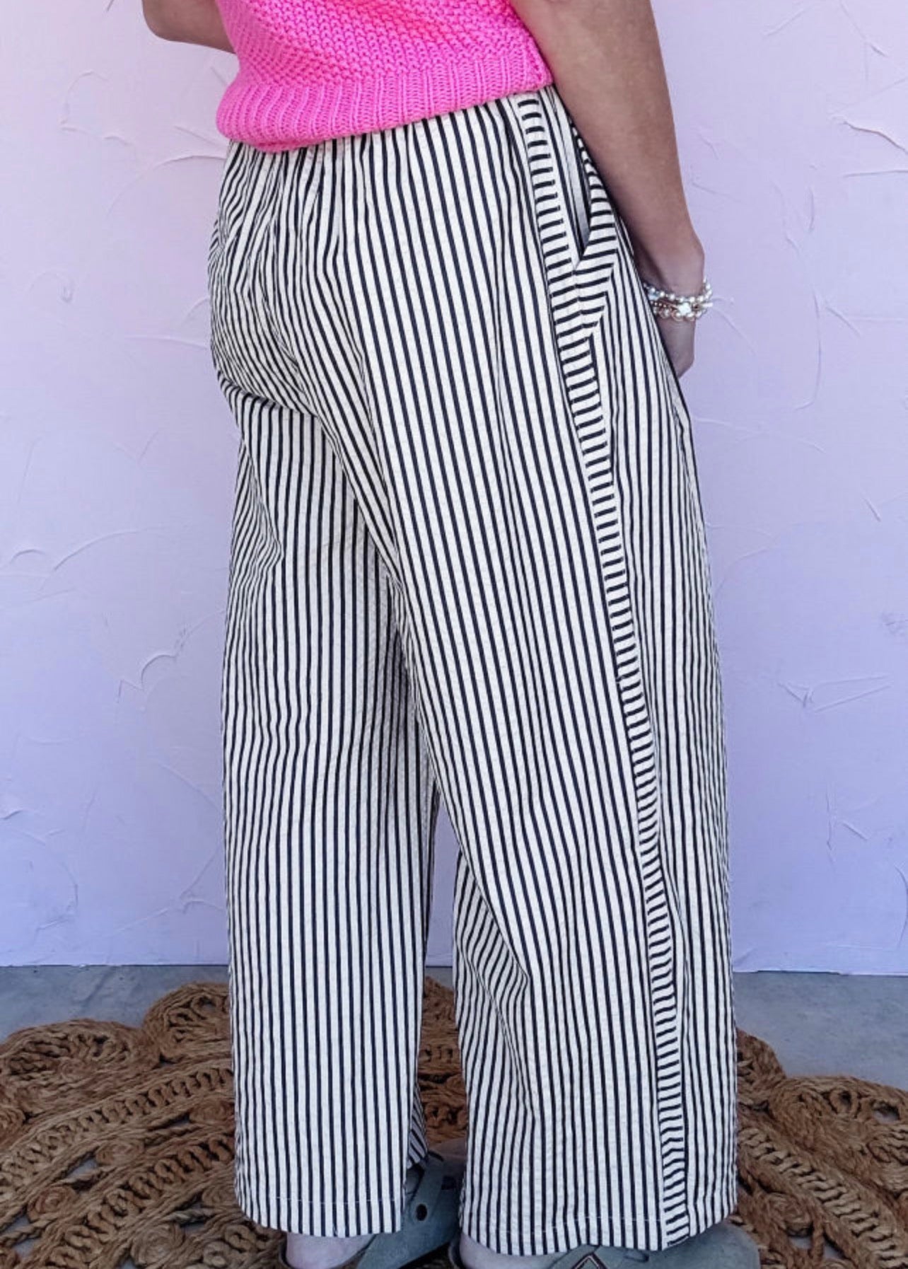 Black And White Stripe Wide Leg