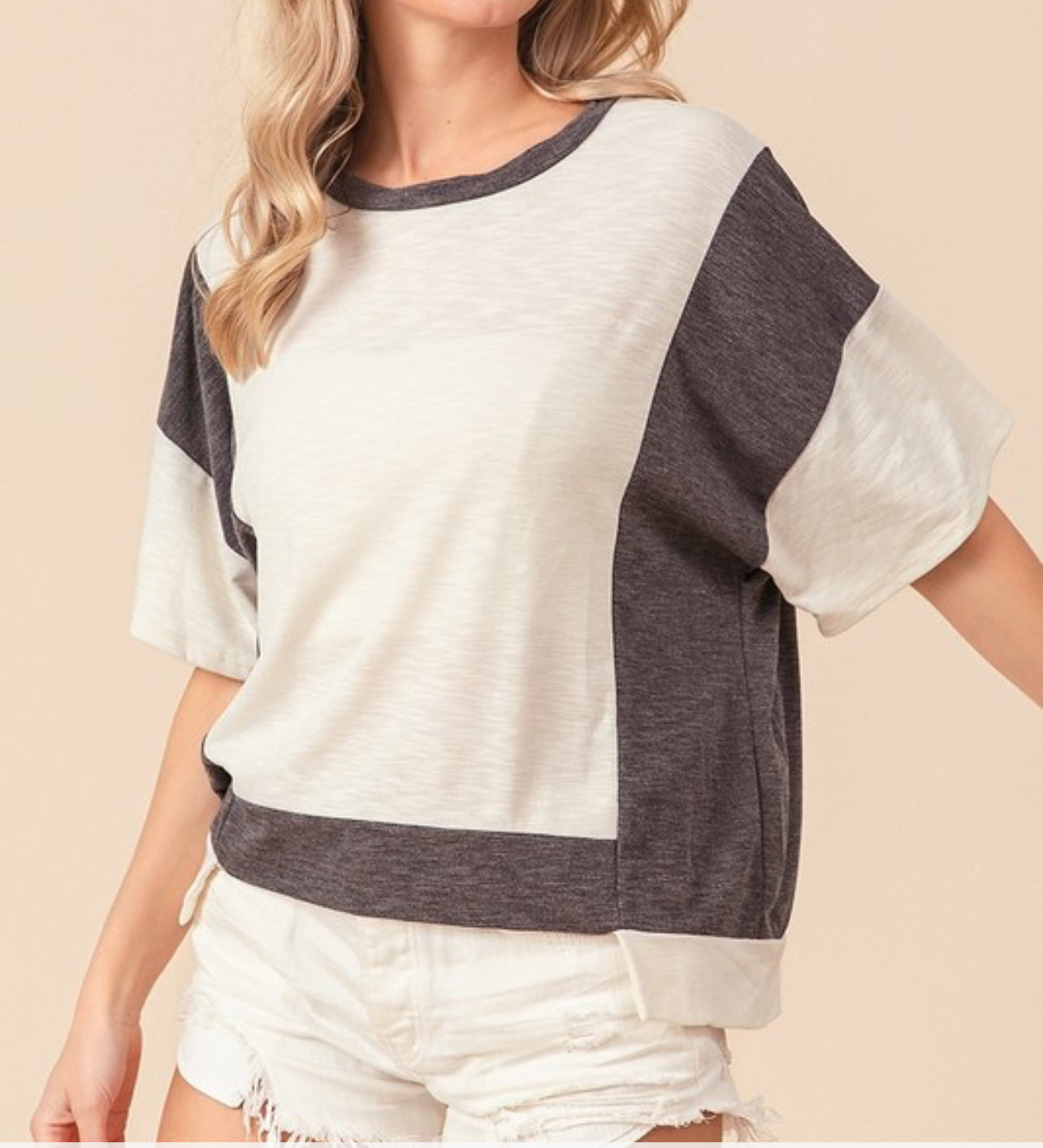 Charcoal Color Block Terry Asymmetric Hem