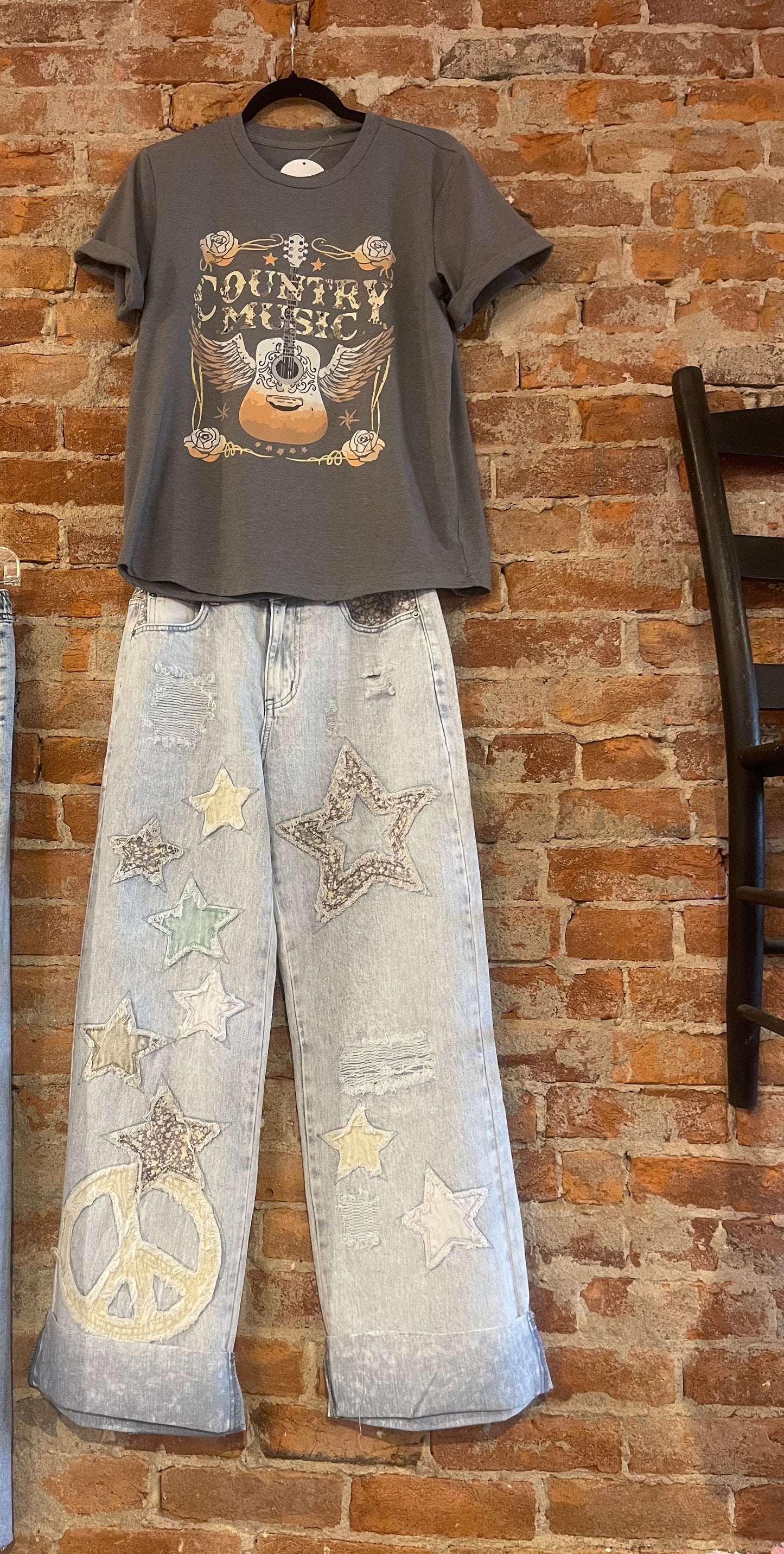 Peace And Star Patchwork Jeans
