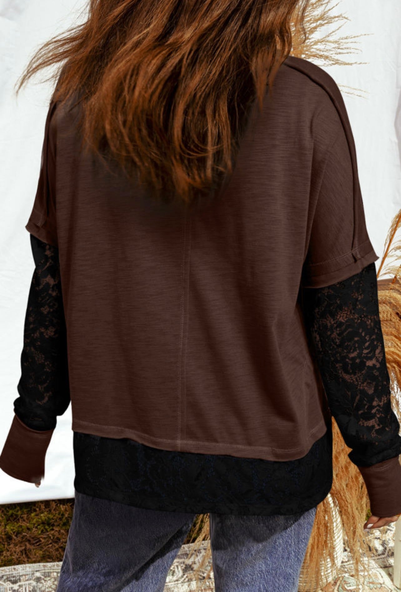 Dark Brown Black Lace Sleeve