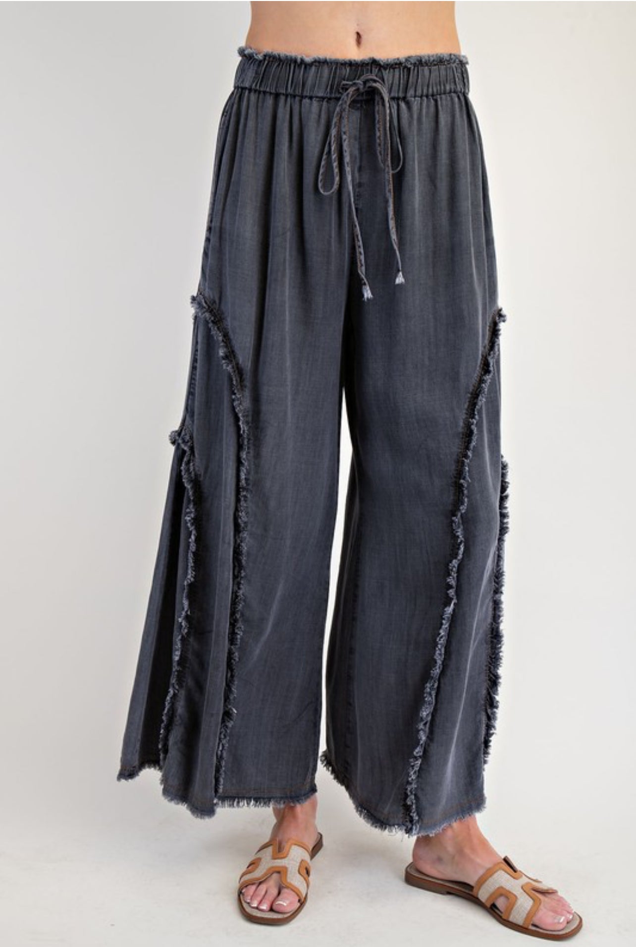 Fringe Denim Wide Leg Pants