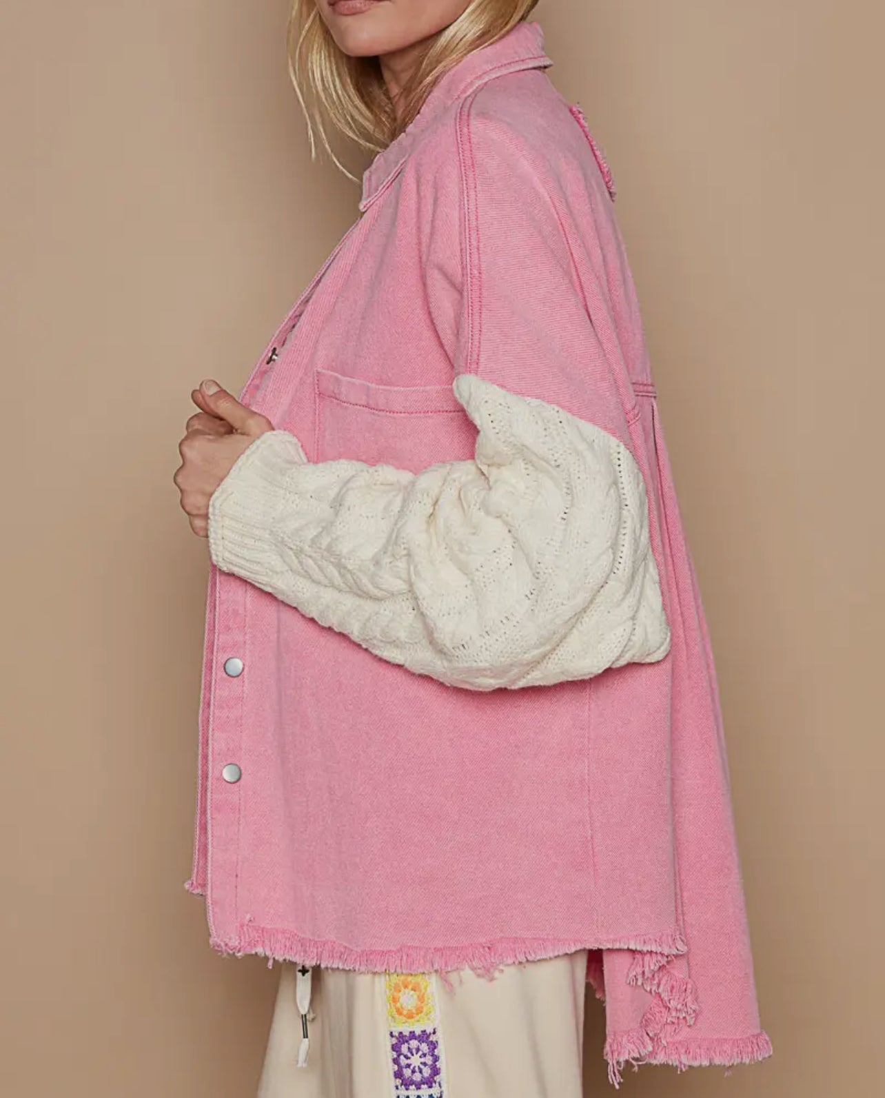 Cara Denim And Sweater Sleeve Jacket