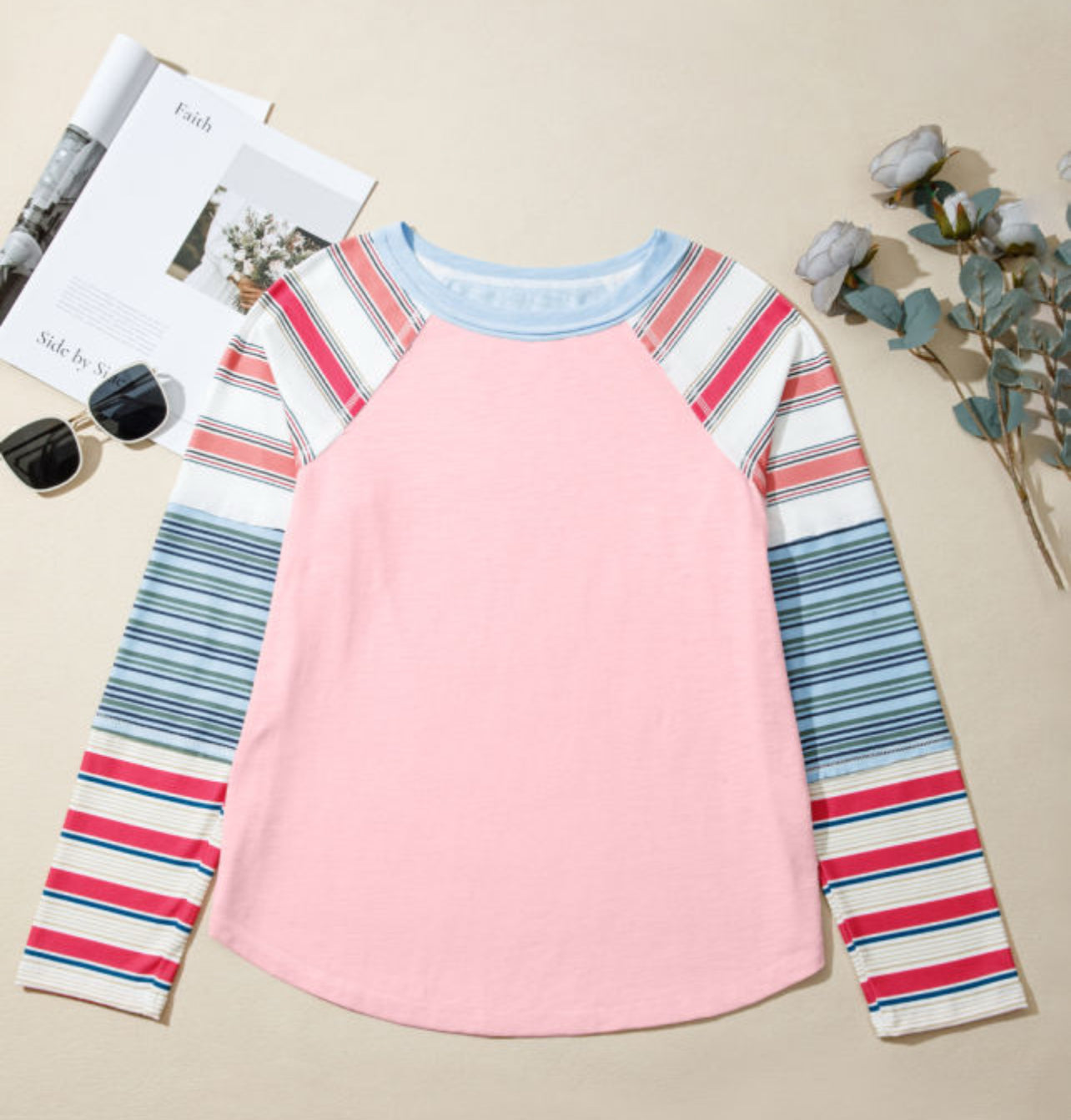 Pink Color Block Stripe Long Sleeve