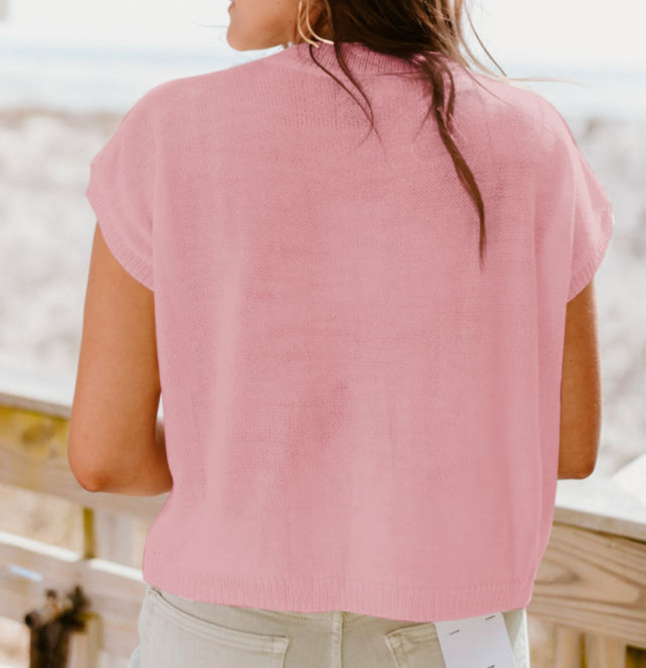 Pink Crochet Flower Cap Sleeve