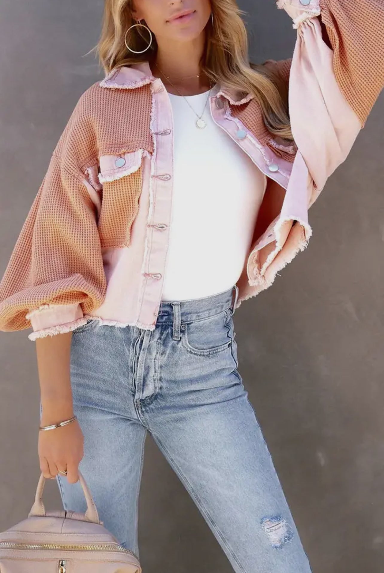Candy Waffle Knit Denim Jacket