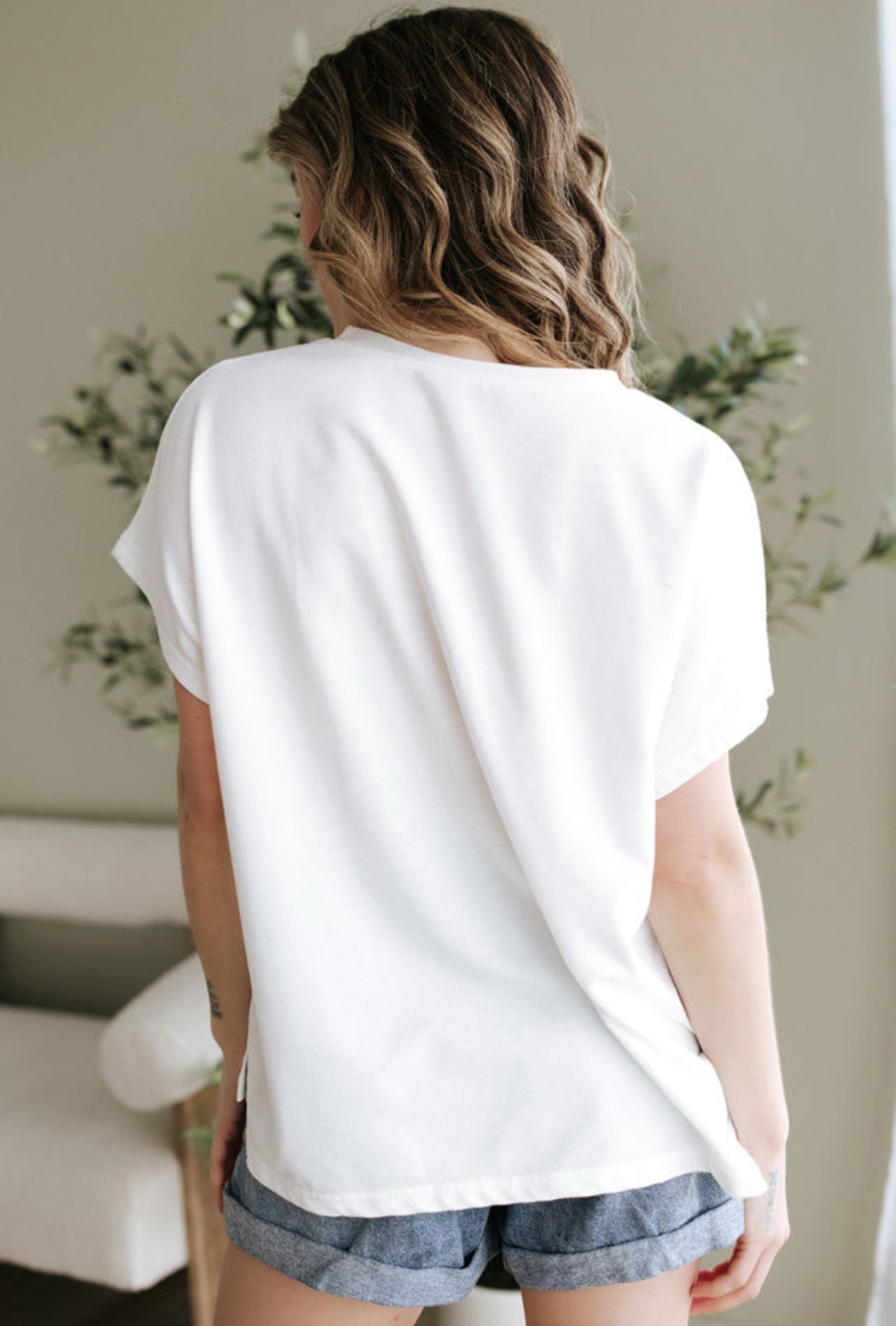 White Patch Floral V Neck