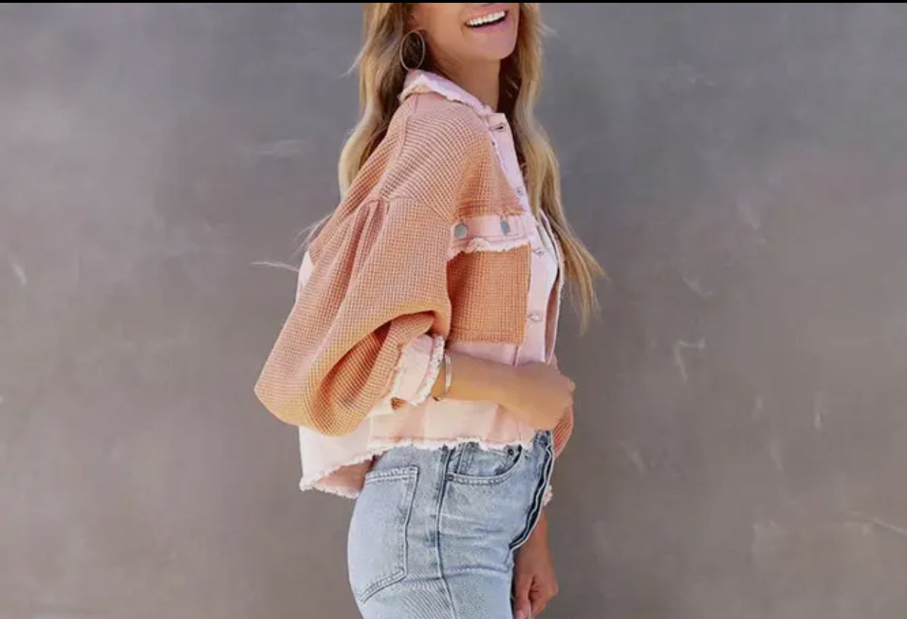 Candy Waffle Knit Denim Jacket