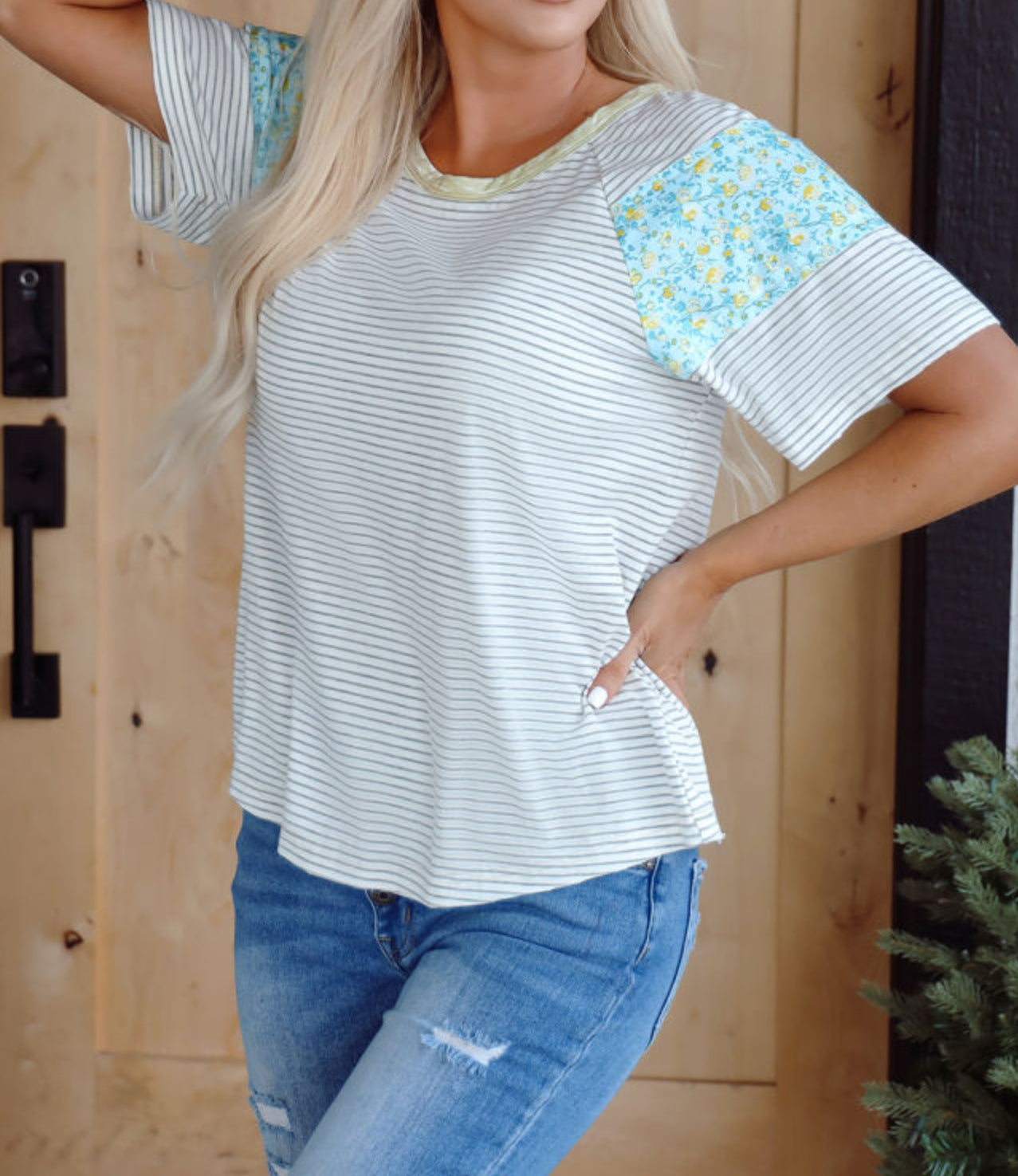 White W/Stripe Color Block Sleeve