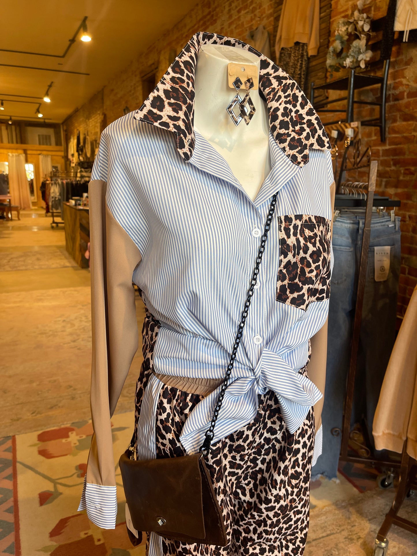 Blue And White Stripe Leopard Pants