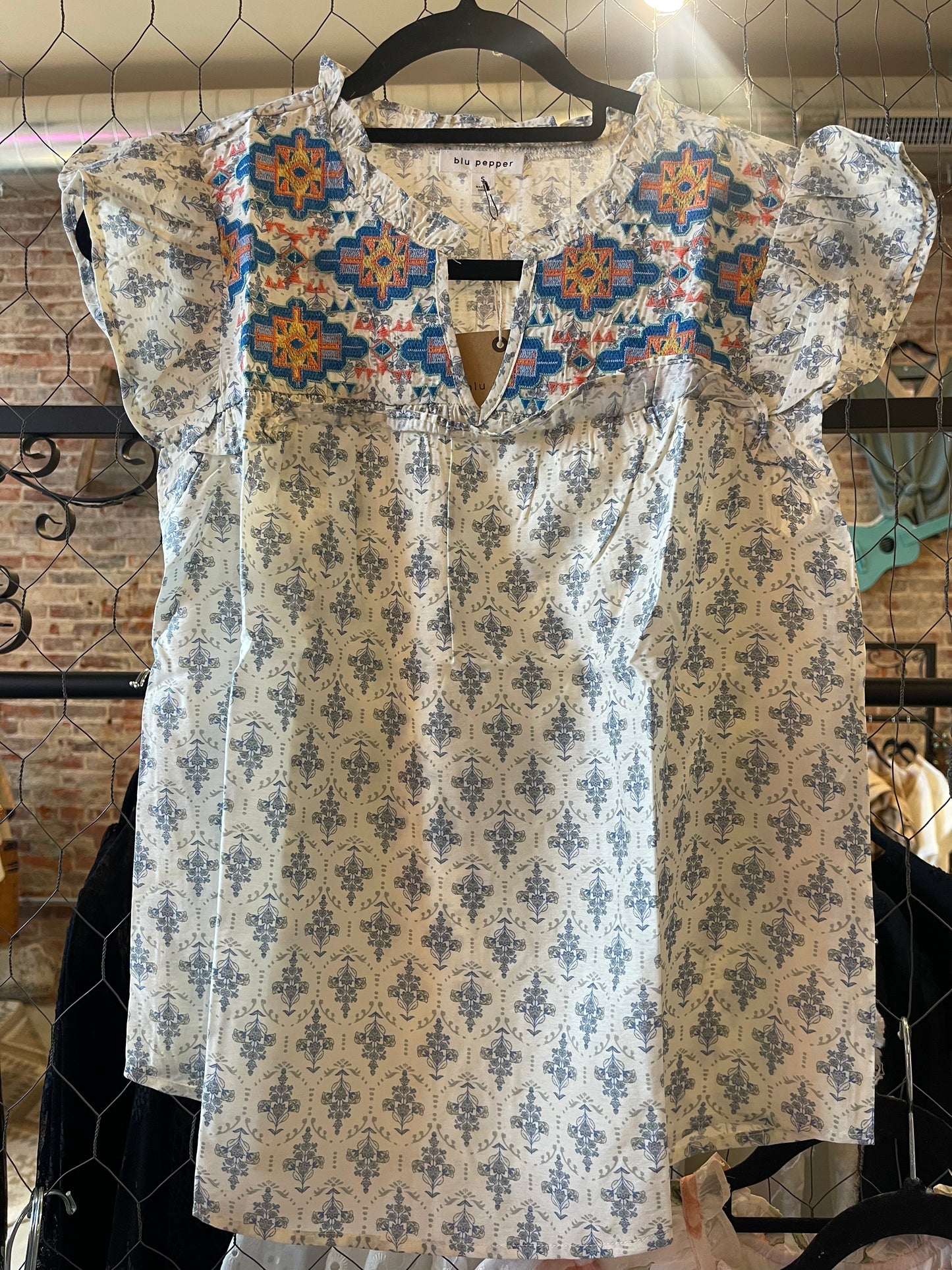 Floral Aztec Embroidery Top
