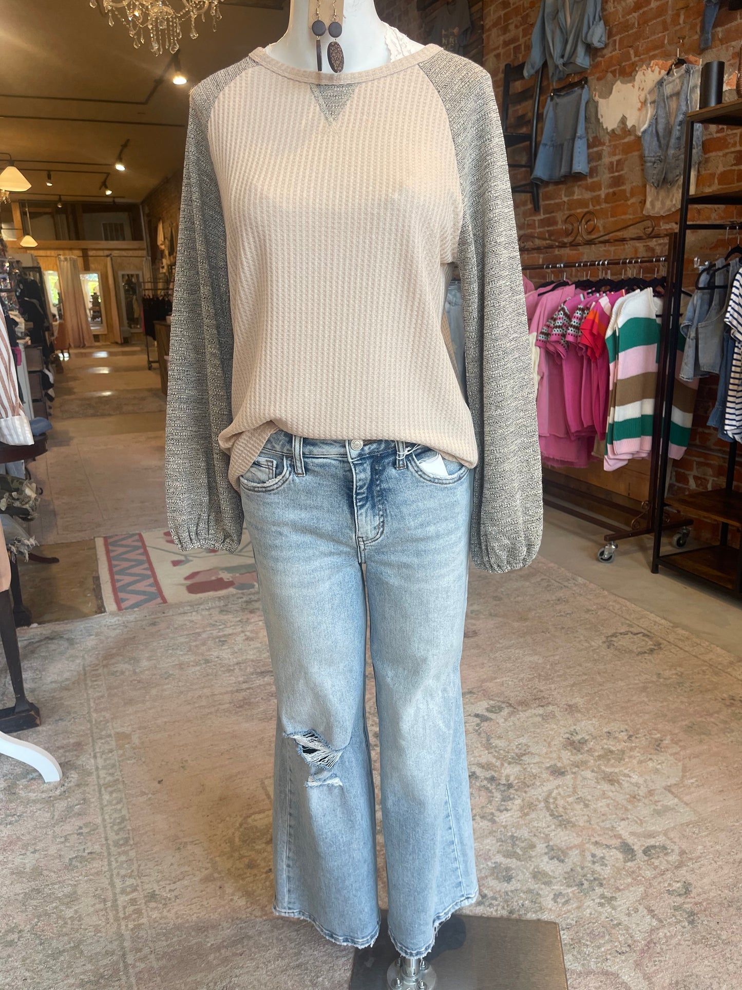 Lesli 2 Tone Waffle Knit Top