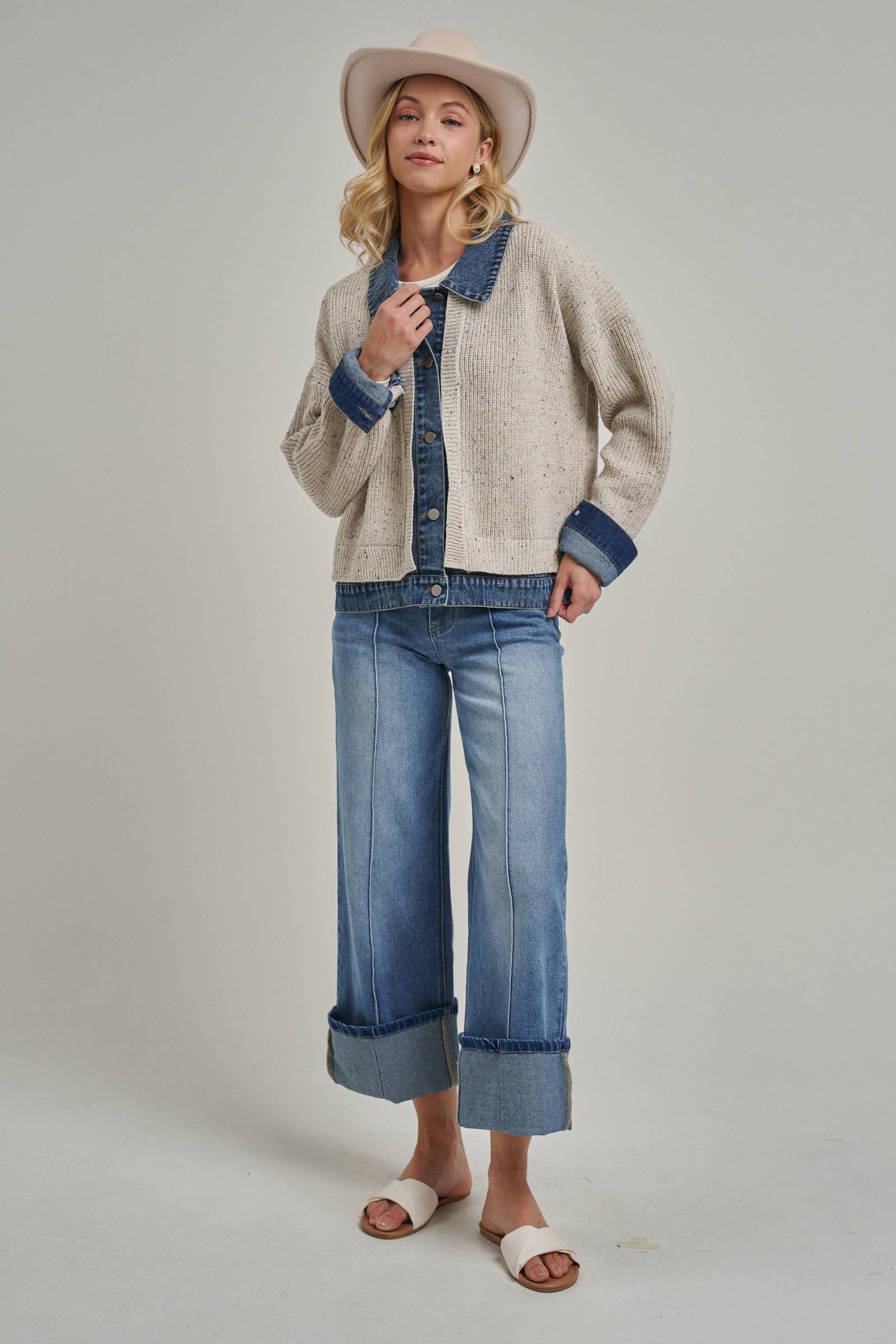 Stretch Denim Wide Leg Jeans