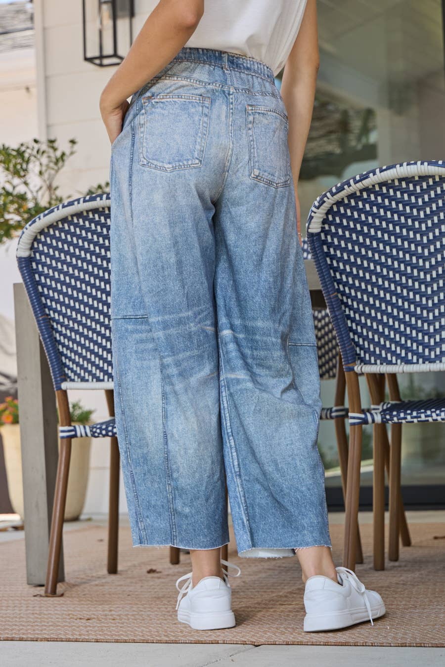 Illusion Faux Denim Barrel Pants