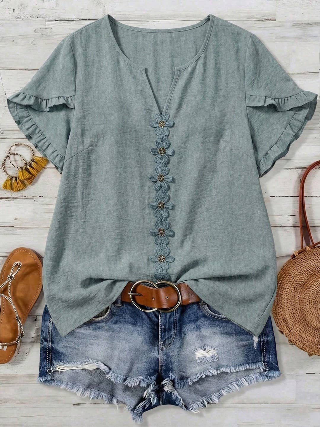 Boho V-Neck Ruffle Sleeve