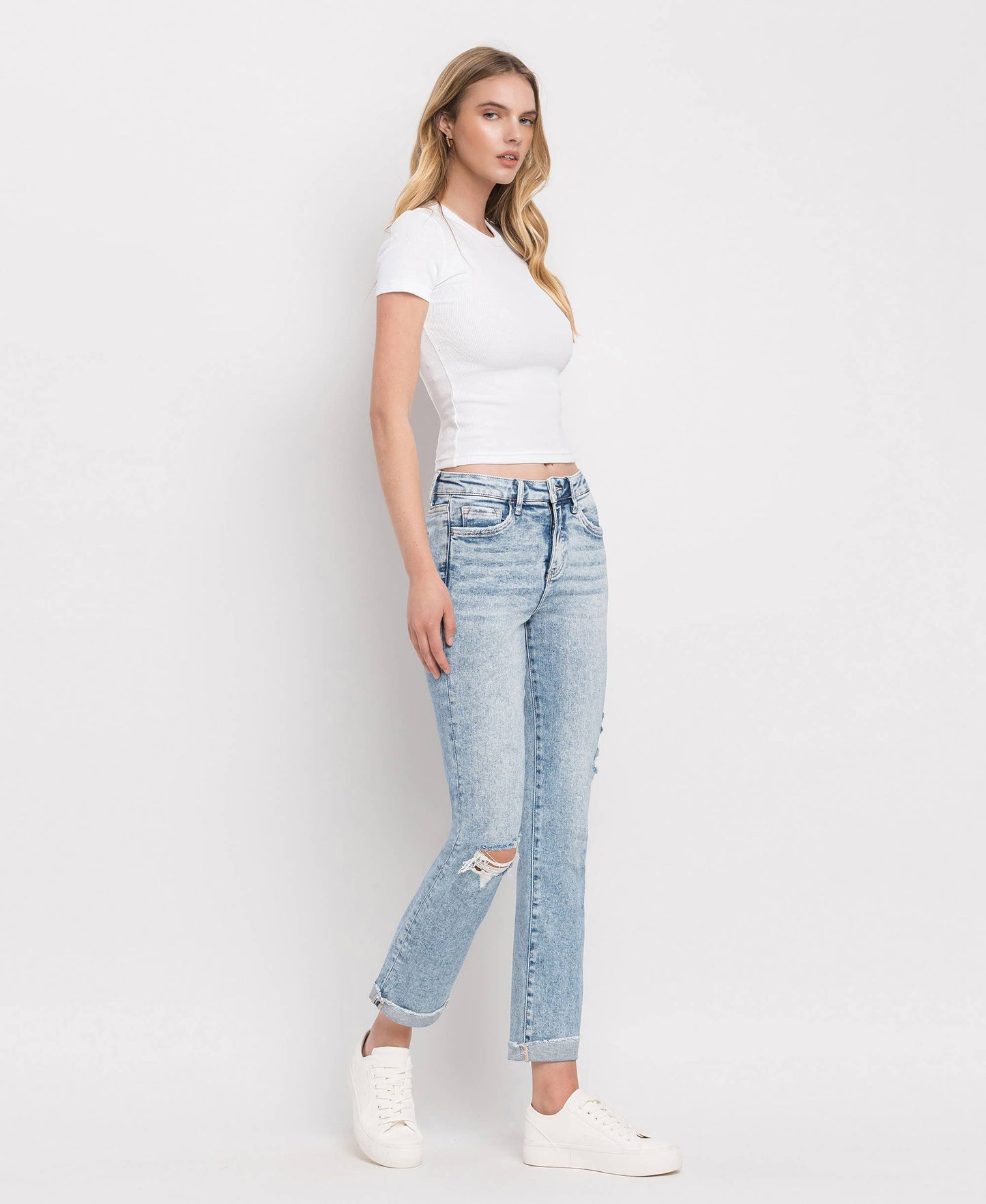 Tummy Control High Rise Cuff Straight Leg