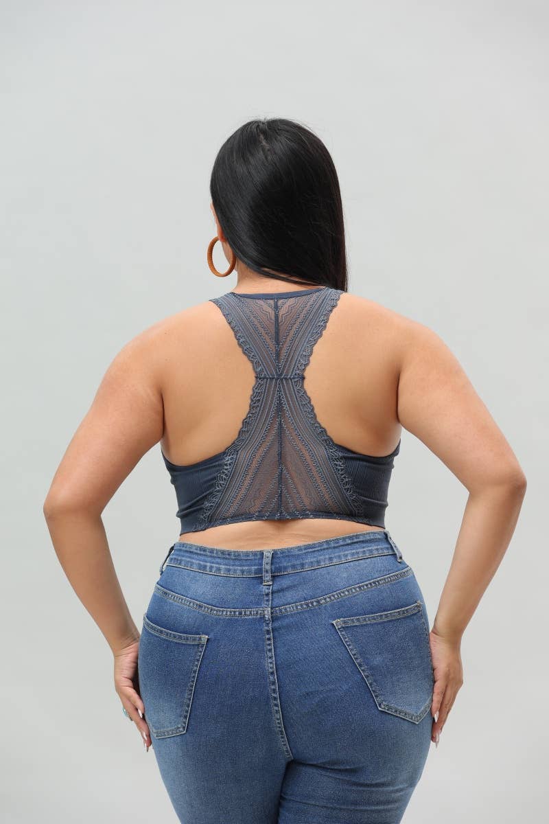 Plus - Seamless Front Lace Racerback Bralette