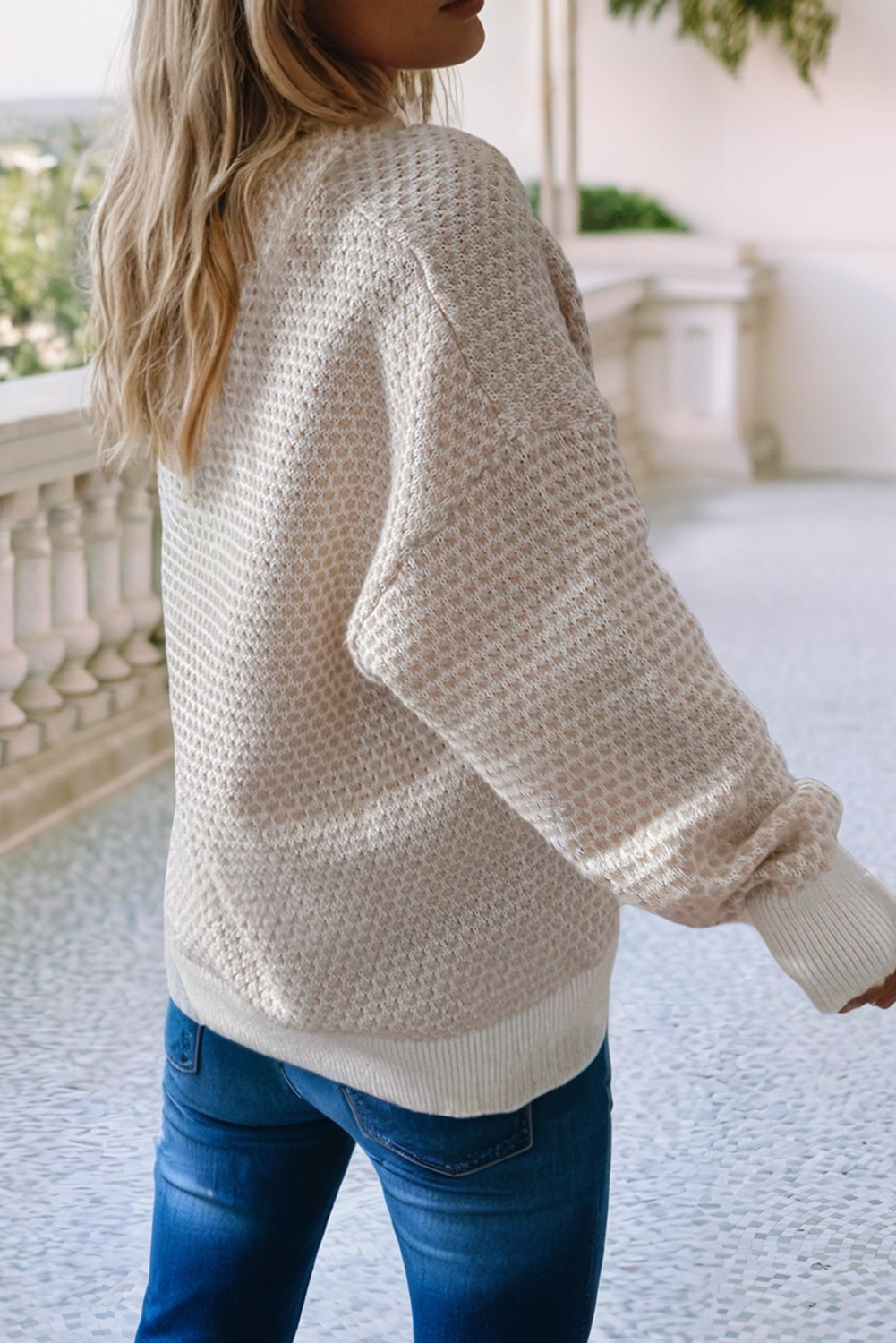 Ribbed Henley Button Drop Shoulder Sweater