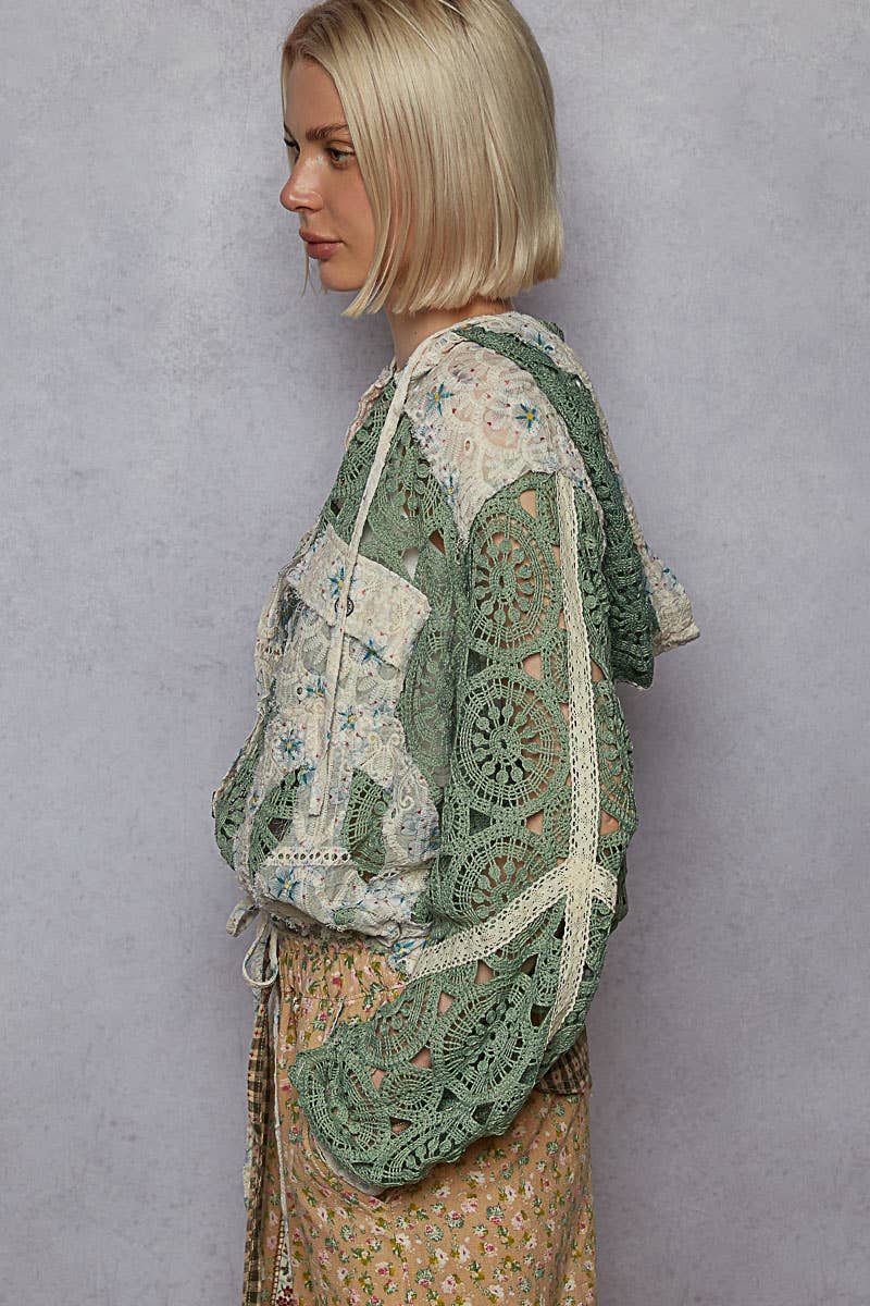 Carrie Crochet Raw Edge Hooded Jacket