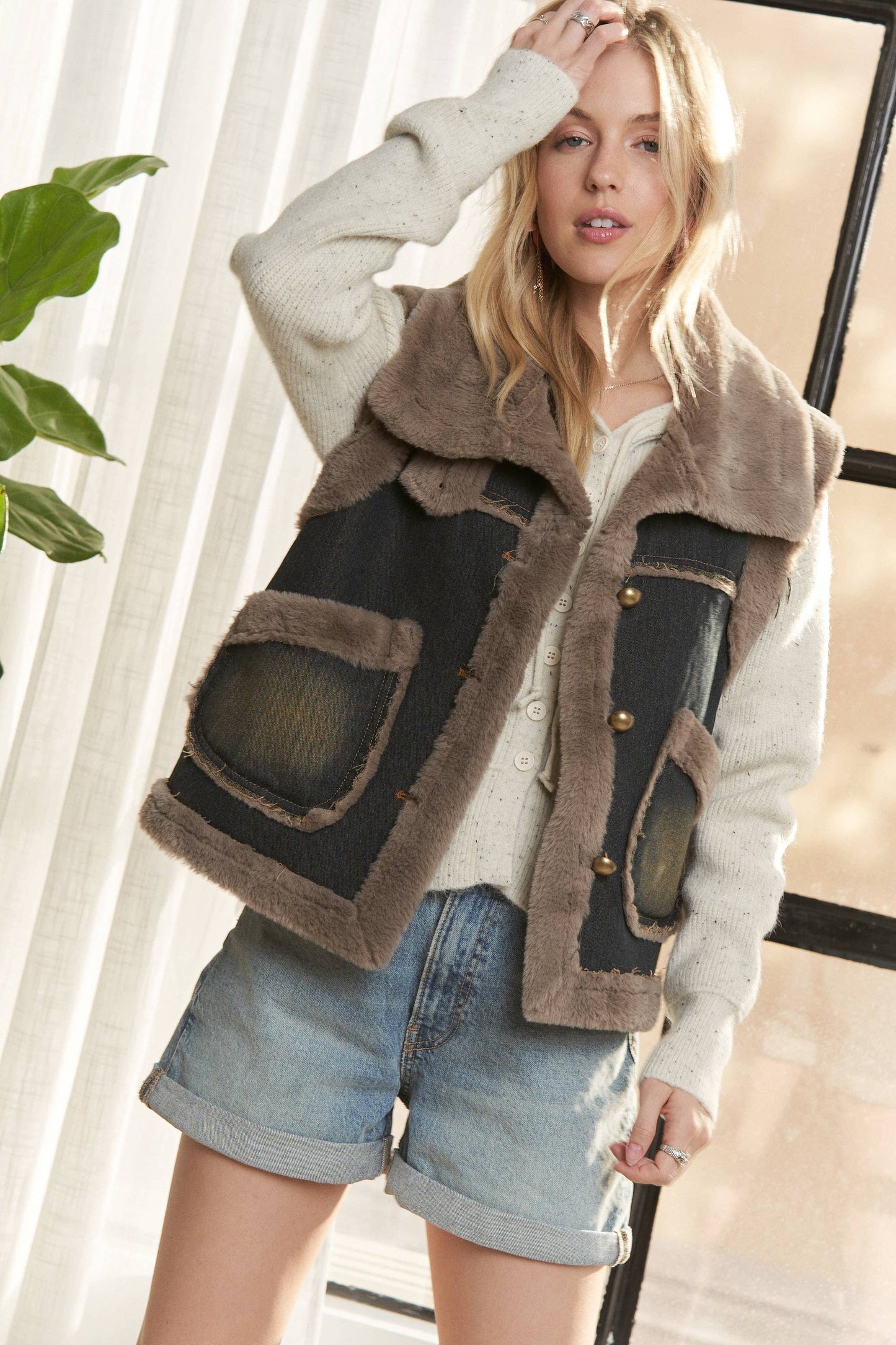 Denim Faux Fur Lined Vest