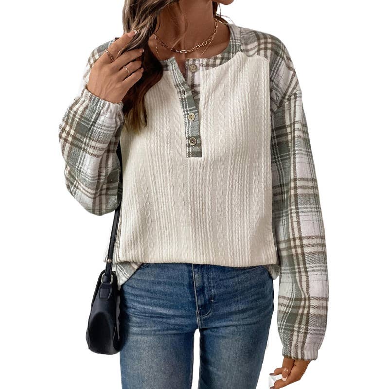Plaid Henley Style Top